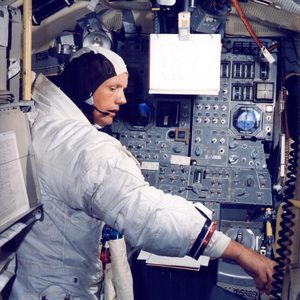 Neil Armstrong in the lunar module simulator before Apollo 11